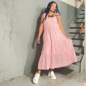 Devoted Pretty in Pink Chic Eyelet Maxi Dress